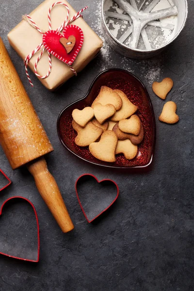 Carte Voeux Saint Valentin Avec Biscuits Pain Épice Forme Cœur — Photo