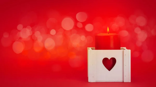 Valentines Day Greeting Card Burning Candle Red Background Bokeh Copy Royalty Free Stock Images