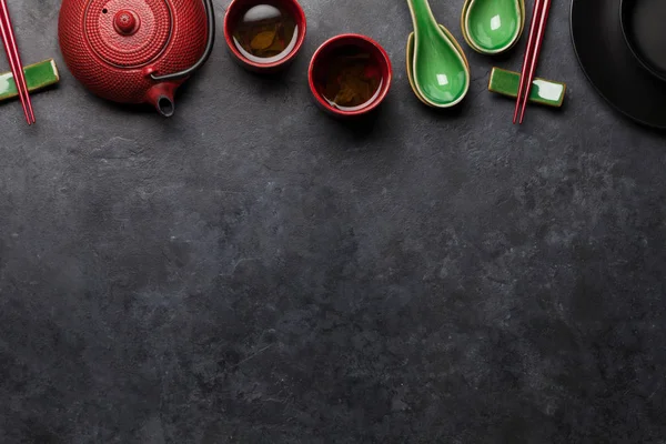 Japonés Cucharas Sopa Palillos Mesa Piedra Concepto Comida Asiática Vista —  Fotos de Stock