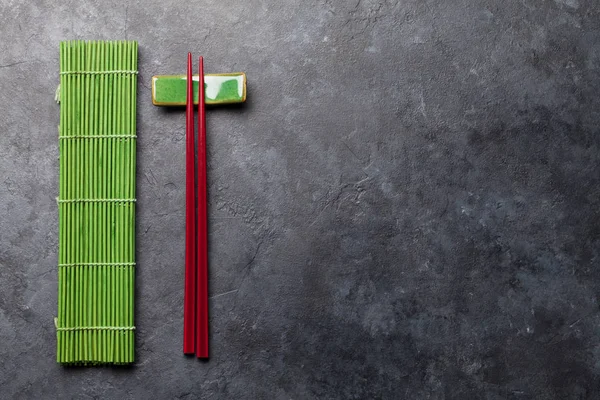 Japanese Chopsticks Stone Table Asian Food Concept Top View Flat — Stock Photo, Image
