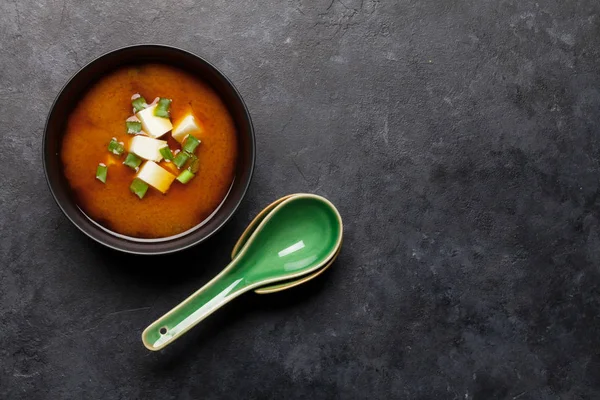 Miso Traditionelle Japanische Suppe Mit Tofu Und Frühlingszwiebeln Ansicht Von — Stockfoto