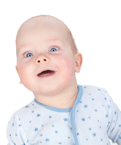 Bonito Menino Sorridente Isolado Sobre Fundo Branco — Fotografia de Stock