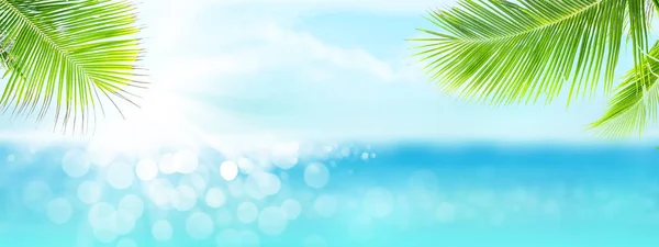 Summer tropical sea with sparkling waves and blue sunny sky. Wide template background