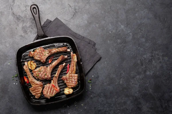 Costolette Agnello Alla Griglia Padella Carré Caldo Agnello Con Spezie — Foto Stock