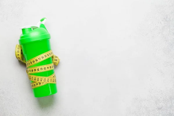 Fitness Drink Bottle Stone Background Top View Flat Lay Copy — Stock Photo, Image