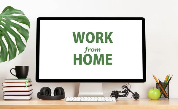 Stylish Home Studio Workspace Computer Supplies Coffee Cup Work Home — Stock Photo, Image