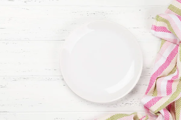 Köksbord Med Tom Tallrik Bordsduk Och Plats För Recept Eller — Stockfoto