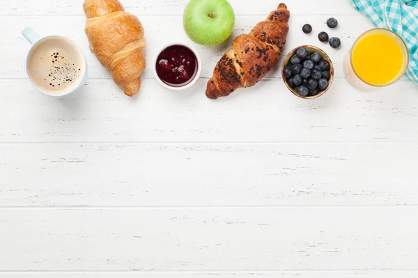 Colazione Con Caffè Succo Arancia Croissant Vista Dall Alto Tavolo — Foto Stock