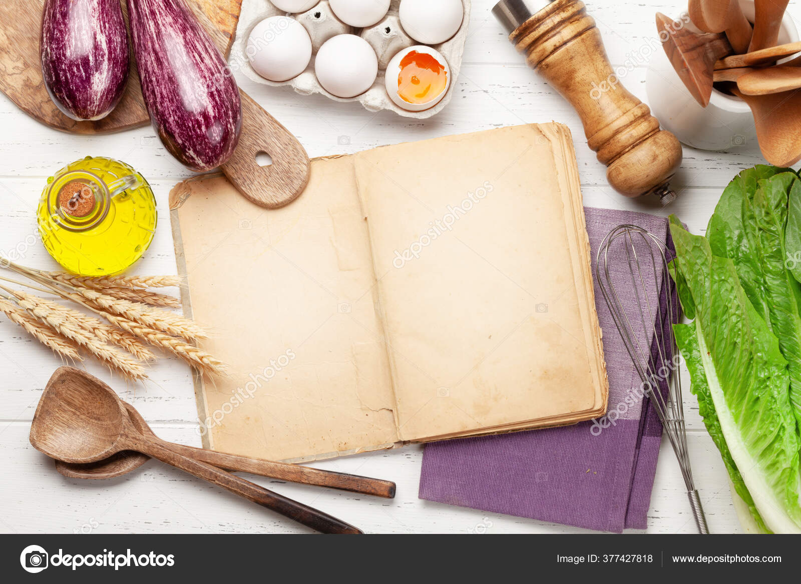 Utensili Cucina Ingredienti Fondo Legno Vista Dall Alto ...