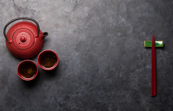 Thé Japonais Baguettes Sur Table Pierre Concept Nourriture Asiatique Vue — Photo