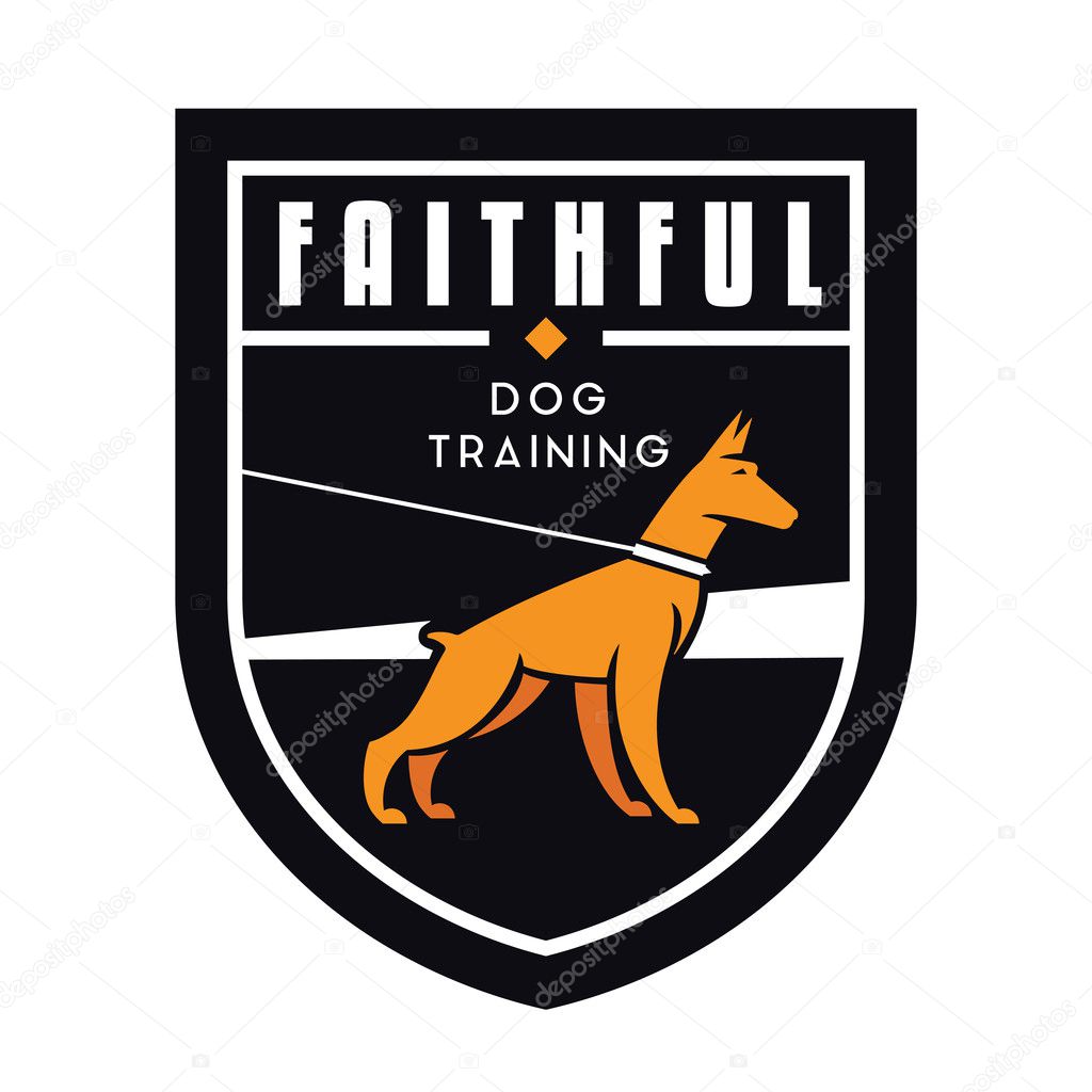 Logo design for dog walking, training or dog related business with the doberman silhouette in the center. Vector, flat design.