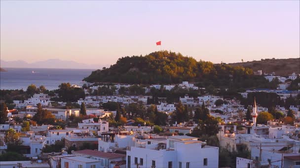 Bodrum, famous holiday destination in turkey, top view on the city, evening time. — Stockvideo