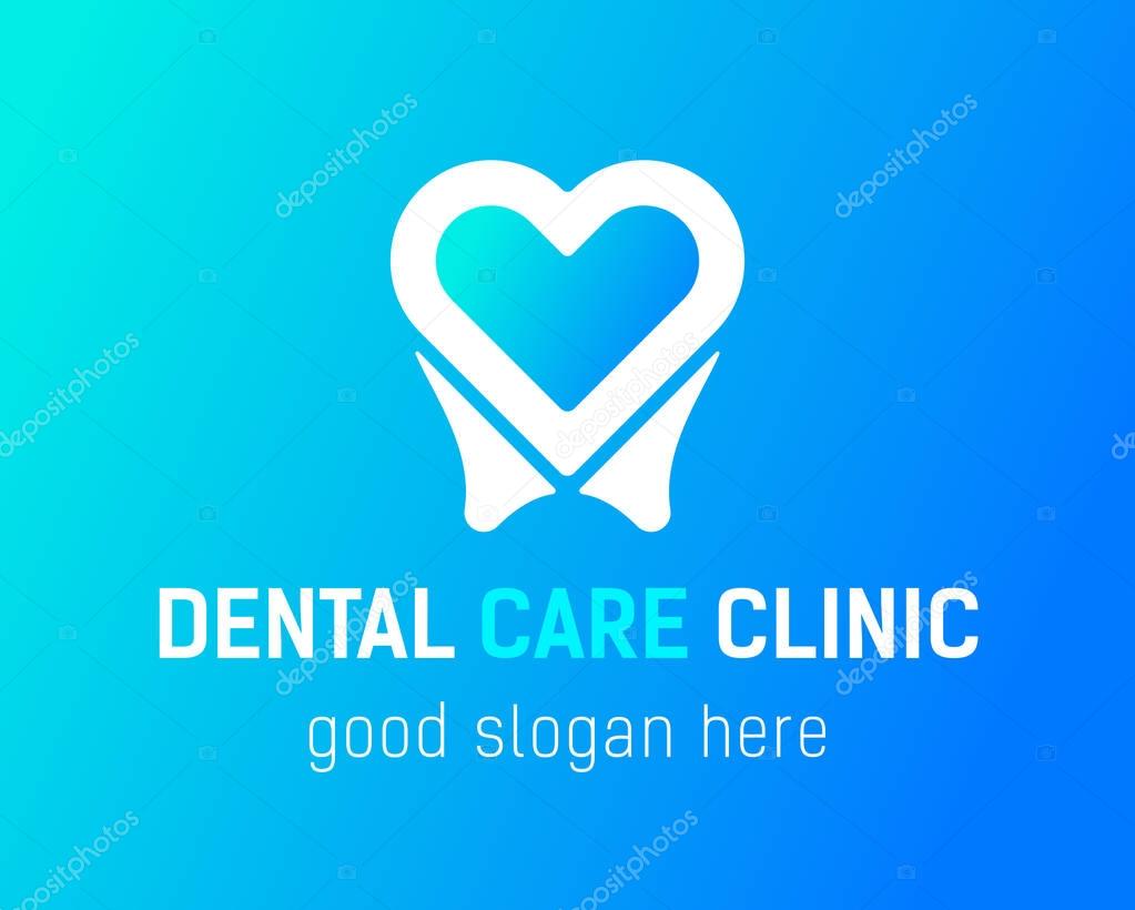 Health Dent Logo design vector template flat style on gradient background. Dental clinic Logotype concept icon. Health tooth in a form of heart