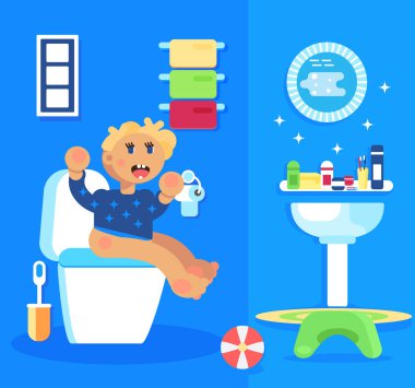 Tuvalette oturma erkek bebek.