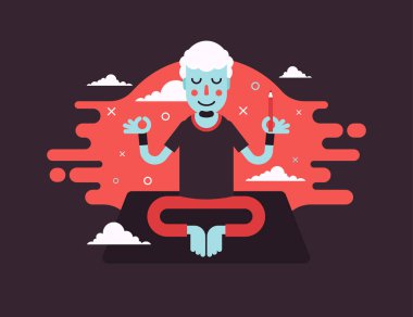 Yoga adam tasarımcı karakter çıkartmalar bir asanas sundu