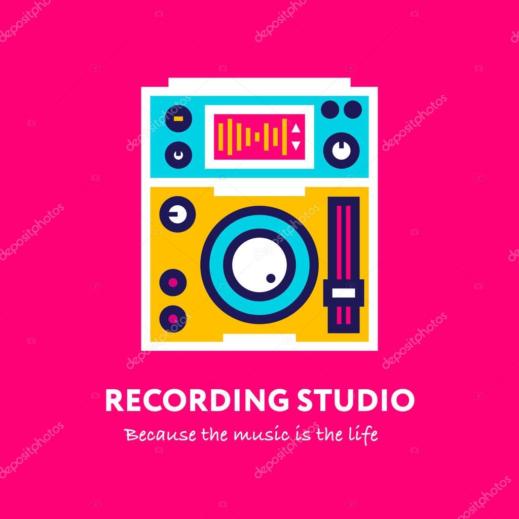 The DJ Themed Icon Pack. Abstract logo for music band, radio, broadcasting or recording studio. Control panel, CDJ,, music station. Vector illustration, flat design, pixel perfect icon.