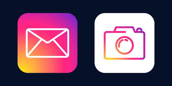 라인 벡터 카메라 아이콘, photocam 및 편지, 전자 메일 레이블. — 스톡 벡터