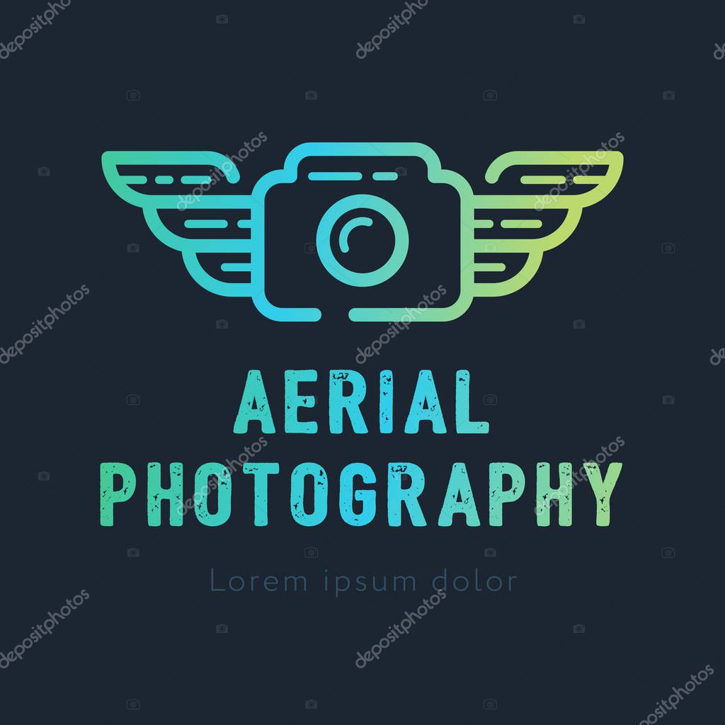Aerial photography and videography symbol. Drone technology design - vector illustration of a drone in the sky. Modern vector art collection. Logo, logotype design.
