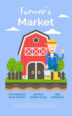 Beautiful detailed vector poster or web banner template on 'Farmers Market'