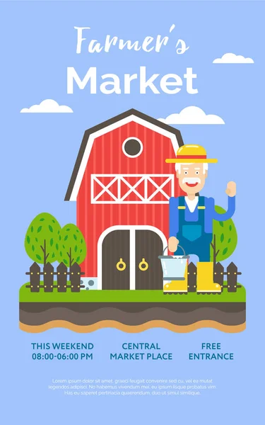 Schöne detaillierte Vektorposter oder Web-Banner-Vorlage auf dem 'Bauernmarkt' — Stockvektor
