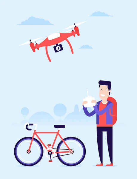 Copia uomo-elicottero-bicicletta — Vettoriale Stock