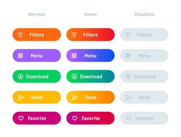 Set Pulsanti Navigazione Condizioni Diverse Hover Attivo Push Frecce Chiudere — Vettoriale Stock