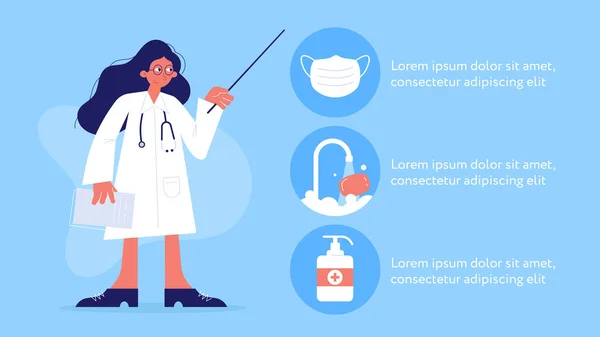 Coronovirus Infographic Poster Design 의사는 주제와 이정표 그리고 불안을 피하기 벡터 그래픽