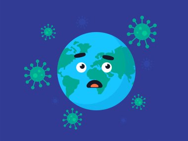 Covid-19 bakterisi, salgın illüstrasyon tehlikesi. Düz tasarım. 