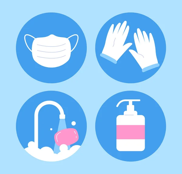 Set Coronovirus Icons Protect Yourself Simple Things Safe Lives — Stock Vector
