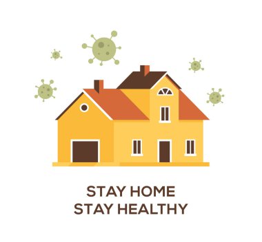 Düz tasarım çizimi, sessiz bir yerde büyük bir aile evi. Evde kal. Güvende kal.. 
