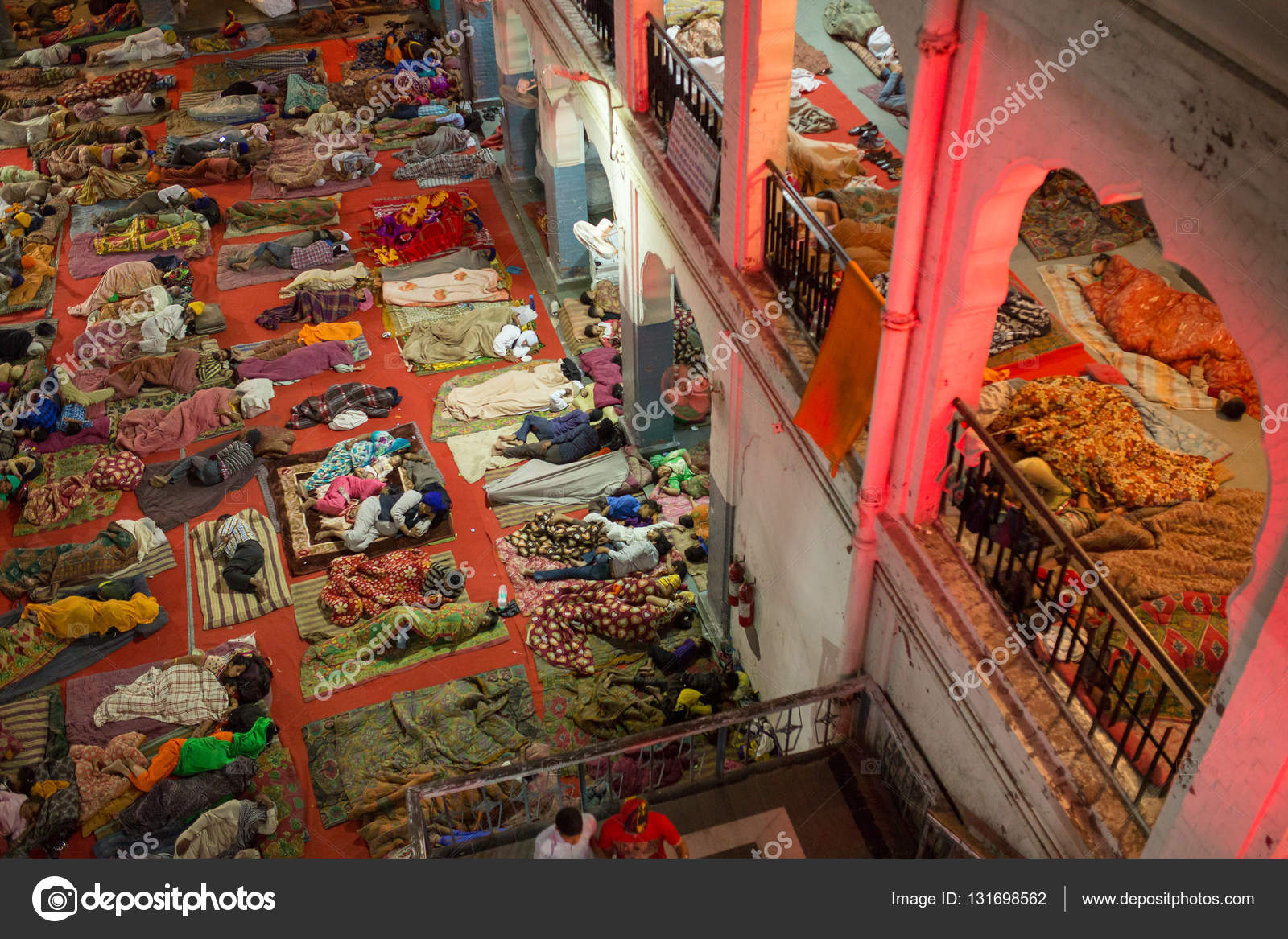 People Sleeping On The Floor In The Pilgrim S Dormitories Stock