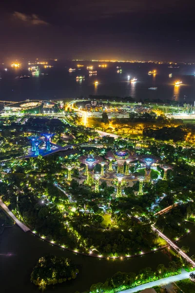 Night view of illuminated Supertree Grove — Stock Photo, Image