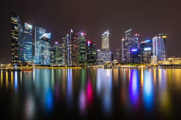 Singapore, Southeast Asia - June 24, 2016: Singapore skyline and illuminated financial district night view