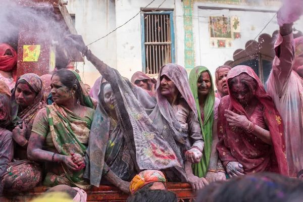 Widows celebrating Lath mar Holi — Stock Photo, Image