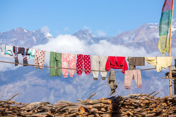 Drying laundry on the roof of nepalese house