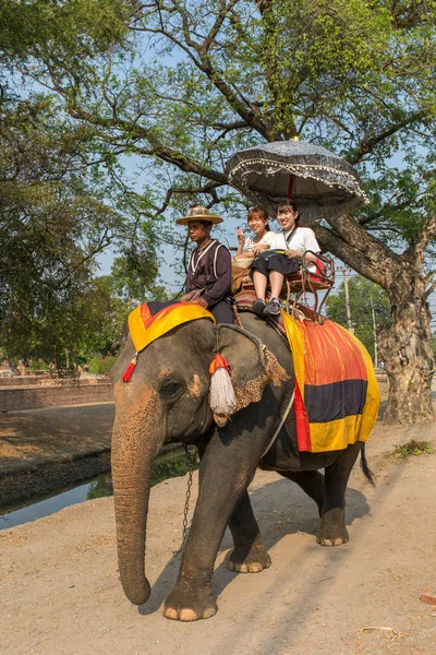 Tourists on the elephants ride tour — Stock Photo, Image