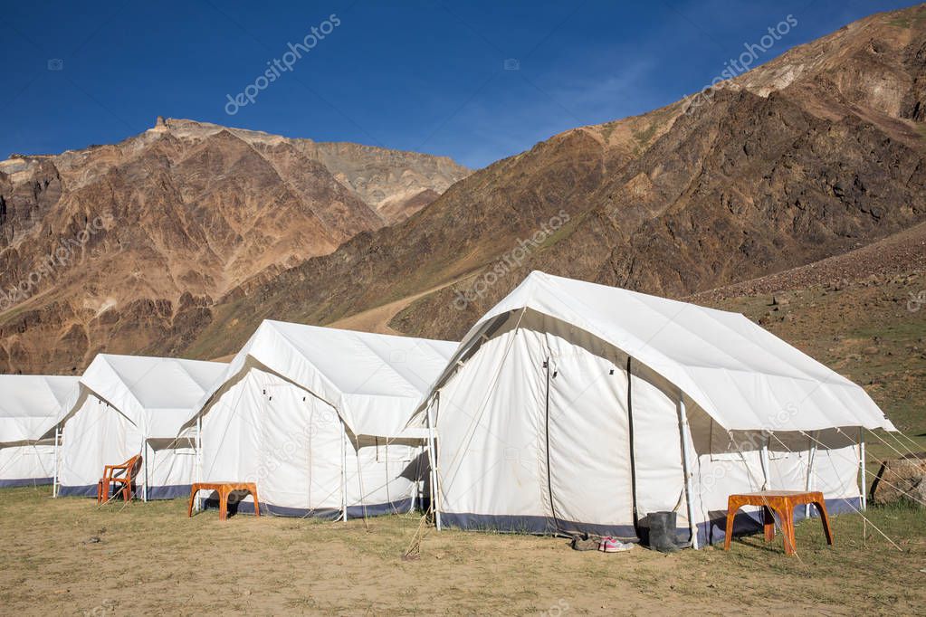 Sarchu camping tents at the Leh - Manali Highway in Ladakh region, Northern India.