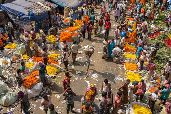 Калькутта Индия Апреля 2017 Вид Воздуха Цветочный Рынок Муллик Гат — стоковое фото