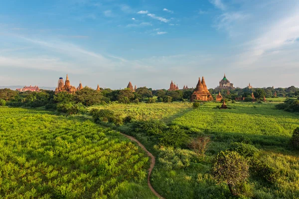 Antiguas Pagodas Bagan Durante Amanecer Myanmar — Foto de Stock