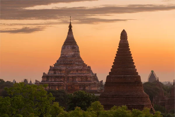 Gyönyörű Napfelkelte Több Mint Ősi Pagodák Bagan Mianmar — Stock Fotó