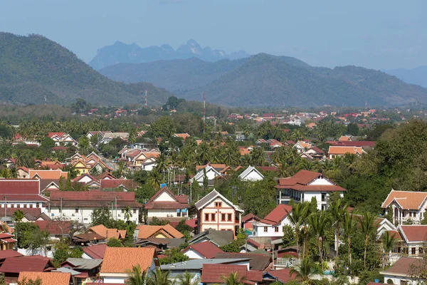 Flygfoto Över Byn Hus Med Bergen Bakgrund Luang Prabang Laos — Stockfoto