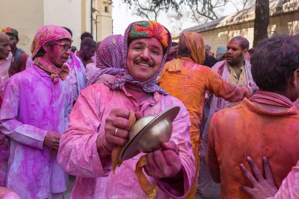 Barsana India March 2016 Hindu Devotees Celebrate Lathmar Holi Barsana — Stock Photo, Image