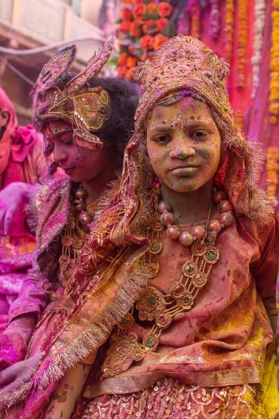 Mathura Hindistan Mart 2016 Hindu Tanrıları Renkli Holi Alay Mathura — Stok fotoğraf