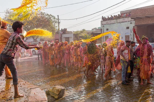 Nandgaon Inde Mars 2016 Les Villageois Barsana Viennent Village Nandgaon — Photo