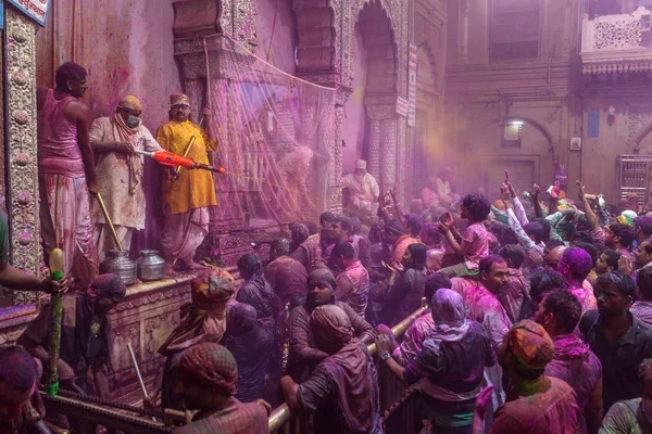 Vrindavan India Maart 2016 Holi Feest Tempel Hindoe Banke Bihare — Stockfoto