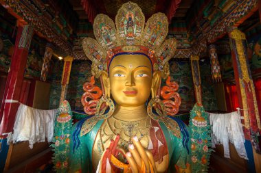 Future Buddha or Maitreya Buddha 28th in Thiksey Gompa Monastery in Ladakh, Northern India clipart