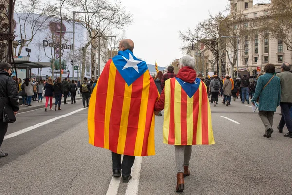 Barcelona Spanya Mart 2018 Katalan Insanlar Mitingde Bağımsızlık Catalonia Için — Stok fotoğraf