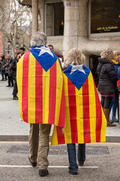 Barcelona Hiszpania Marca 2018 Katalończycy Wiecu Domagających Się Niepodległości Catalonia — Zdjęcie stockowe