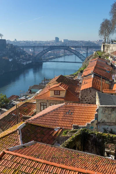 Άποψη Της Παλιάς Πόλης Του Πόρτο Πορτογαλία Dom Luiz Γέφυρα — Φωτογραφία Αρχείου