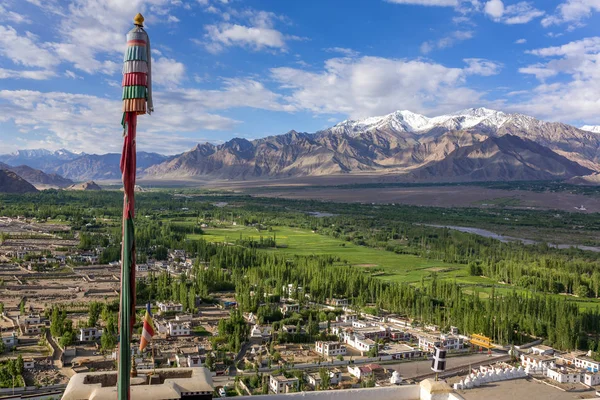 Beautiful Green Valley Landscape View Thiksey Gompa Monastery Ladakh India — Stock Photo, Image